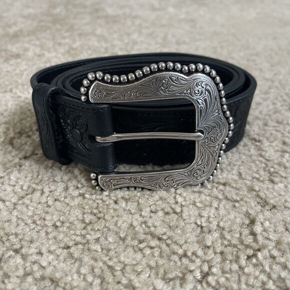 Tony Lama Layla Floral Full Grain Leather Black Belt Size 40 Made in USA C50733 - Picture 1 of 4